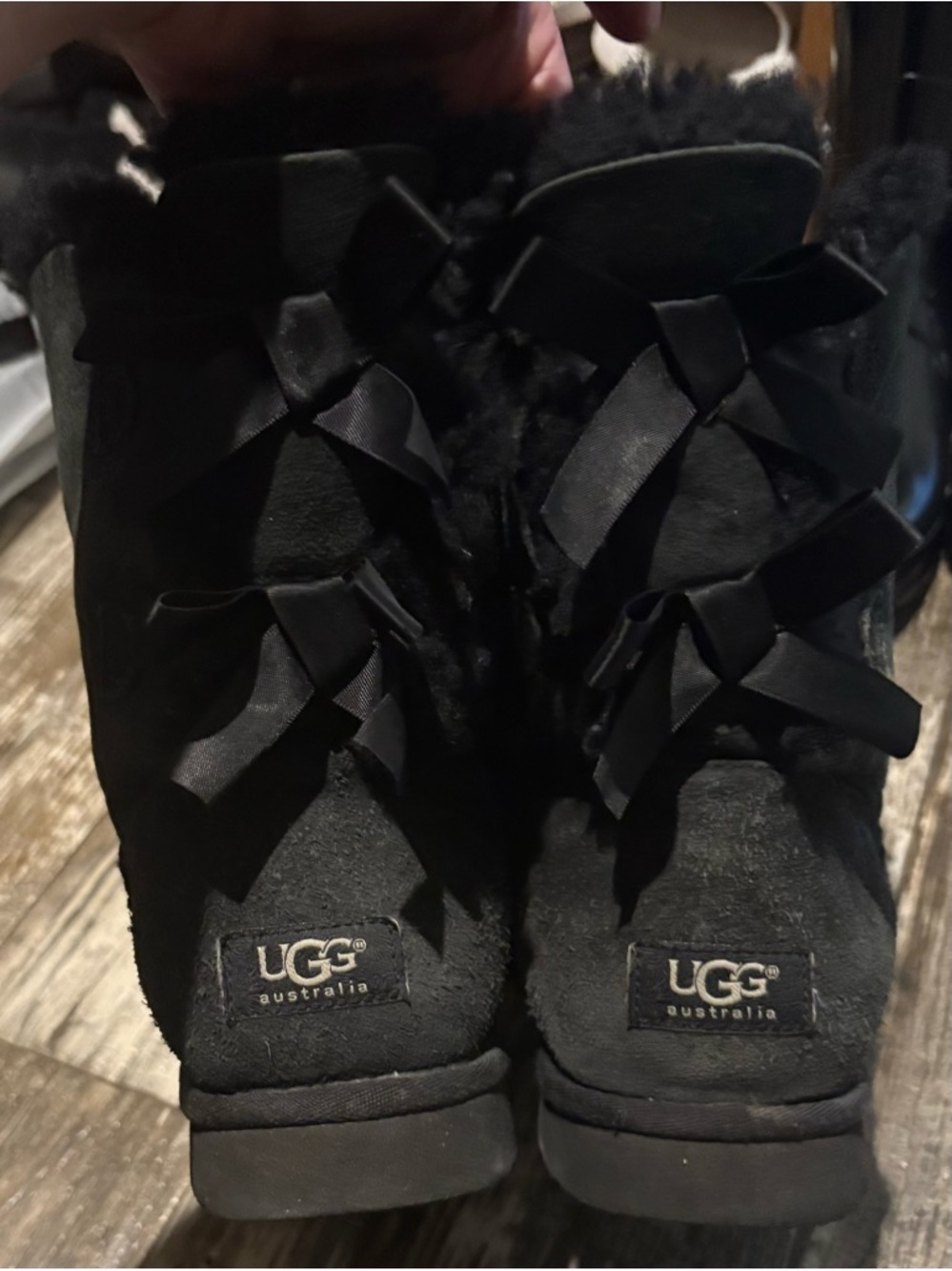 UGG Black Suede Bailey Bow Short Booties